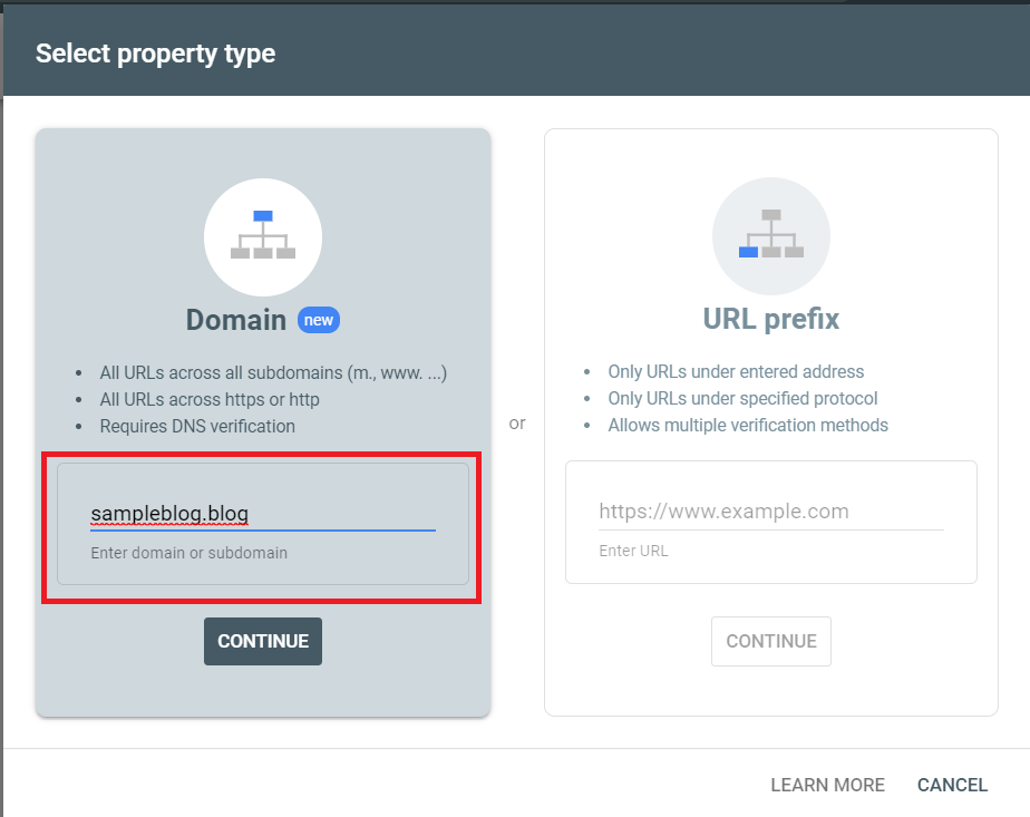 Domain property type in GSC