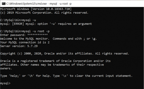 My sql command line tool welcome screen