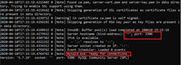 MySql server ready for connections