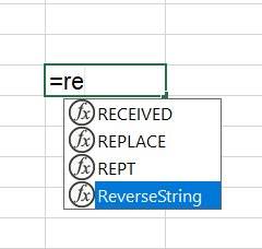 Excel functions intellisense