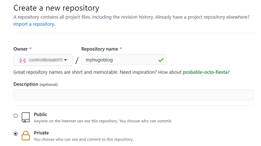 Create new private repository in GitHub